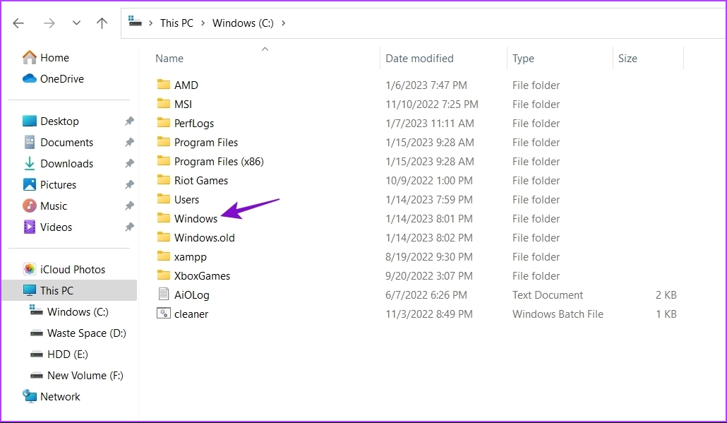 Choosing Windows folder in the OS drive