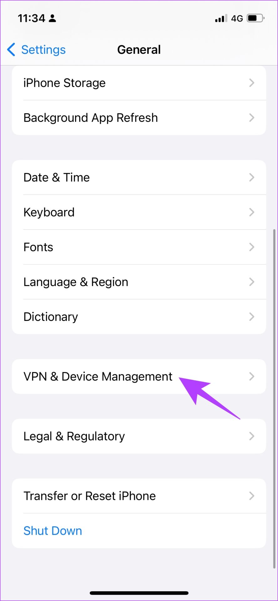 Click on VPN and Device Management