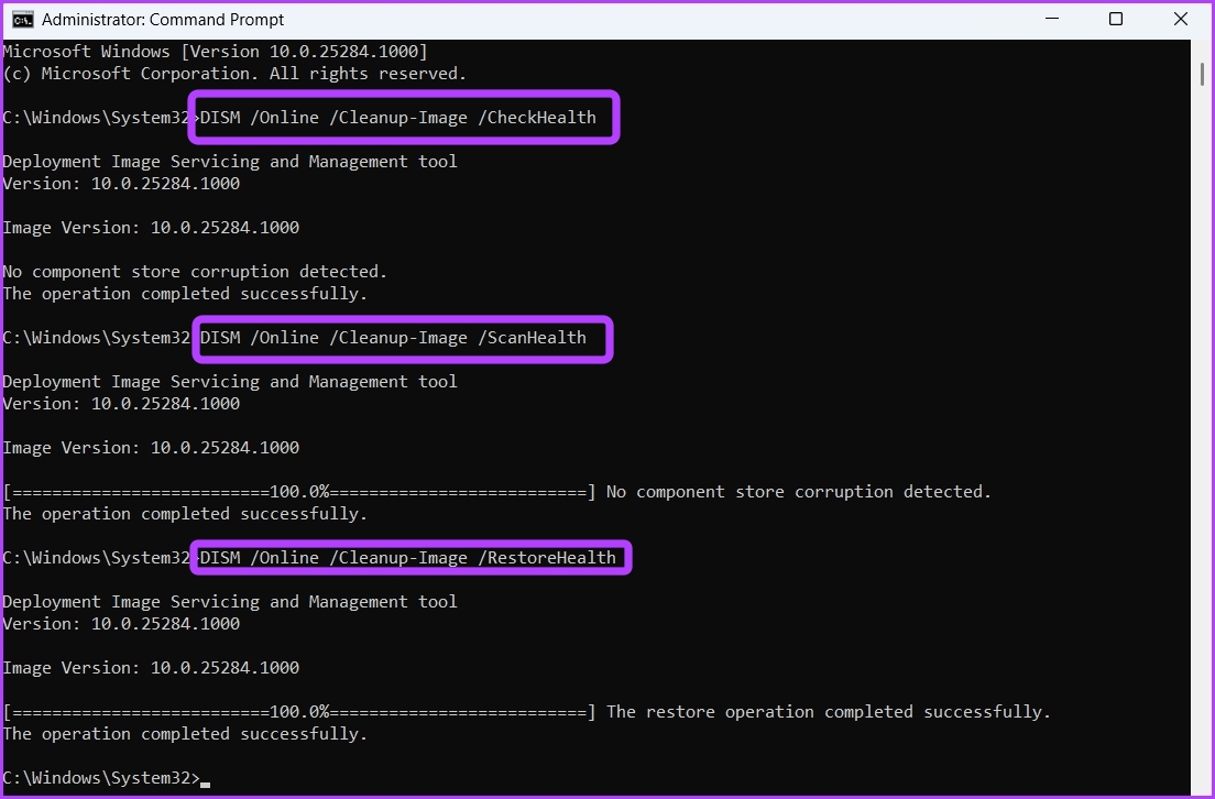 Running DISM scan in Command Prompt