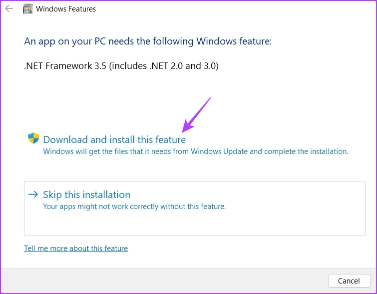 Download and install this feature option on Windows 11