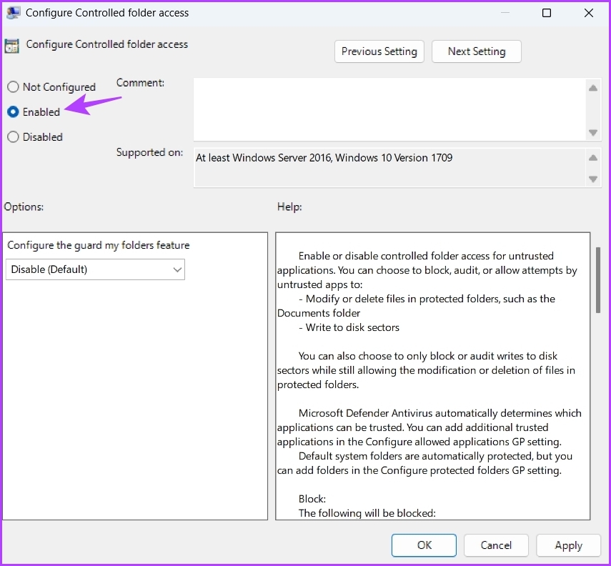 Enabled Option in the Local Group Policy Editor