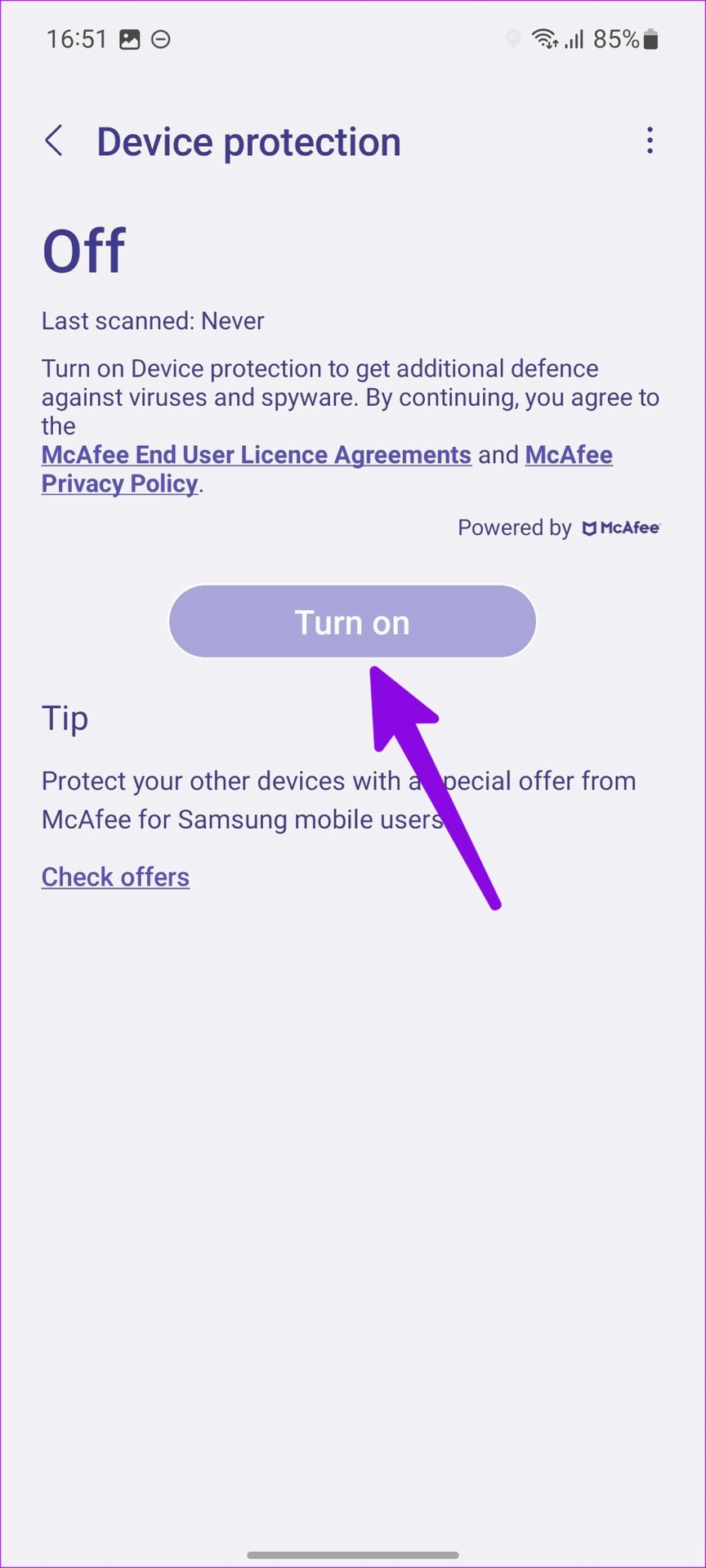 enable device protection on Samsung Galaxy phone