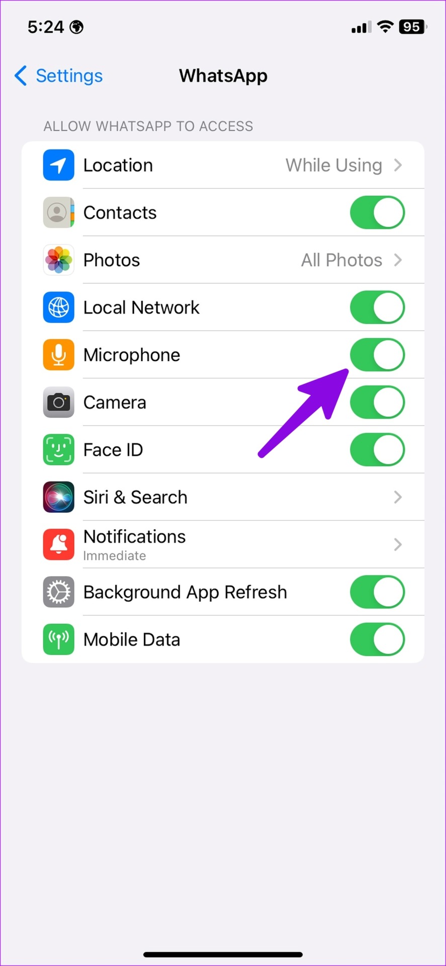 enable microphone for WhatsApp