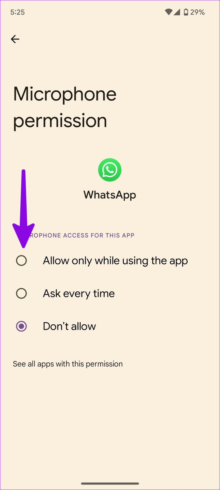 Allow microphone permissions for WhatsApp