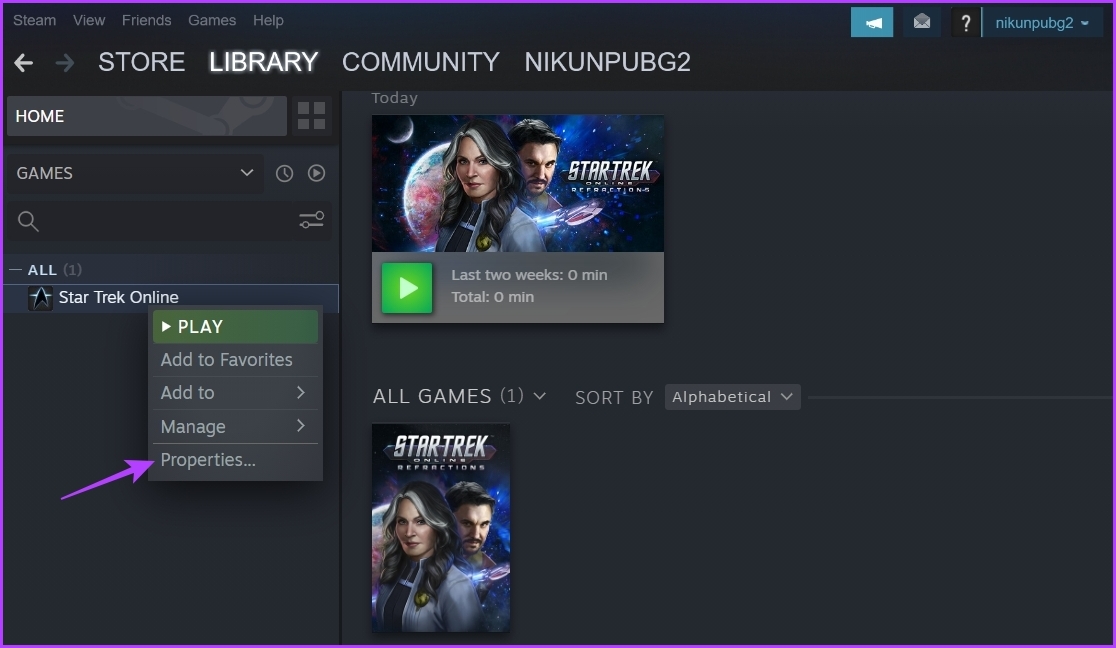 game properties window of the Steam client