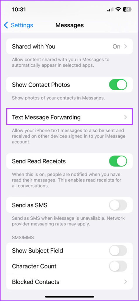 Enable Text Message Forwarding on iPhone