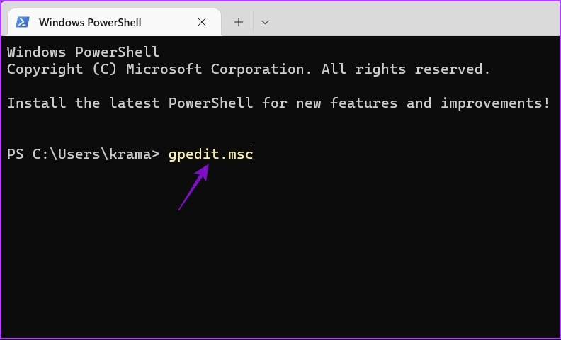 Typing gpedit.msc in PowerShell