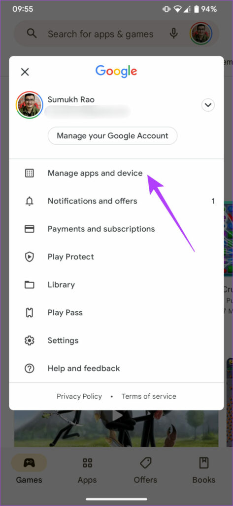 Tap on manage apps on Android