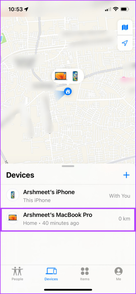 Select the device you want to remove from Find My