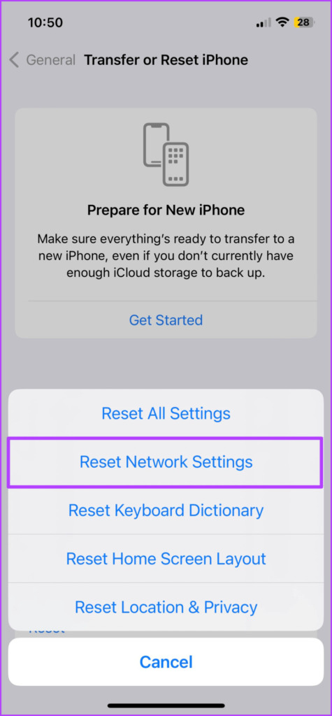 Select Reset Network Settings