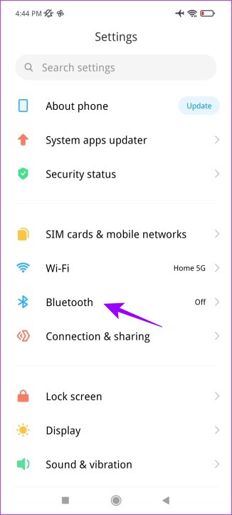 Open the Bluetooth menu in the Settings app