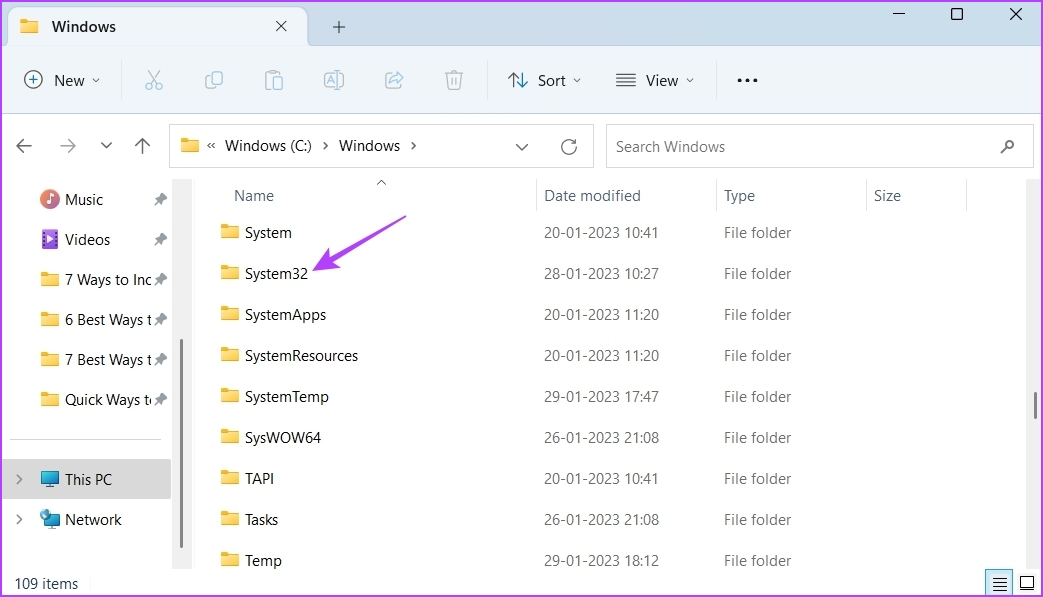 System32 folder in File Explorer
