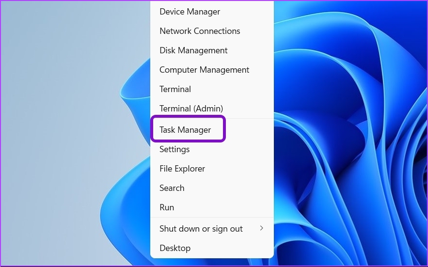 Choosing Task Manager in power user menu
