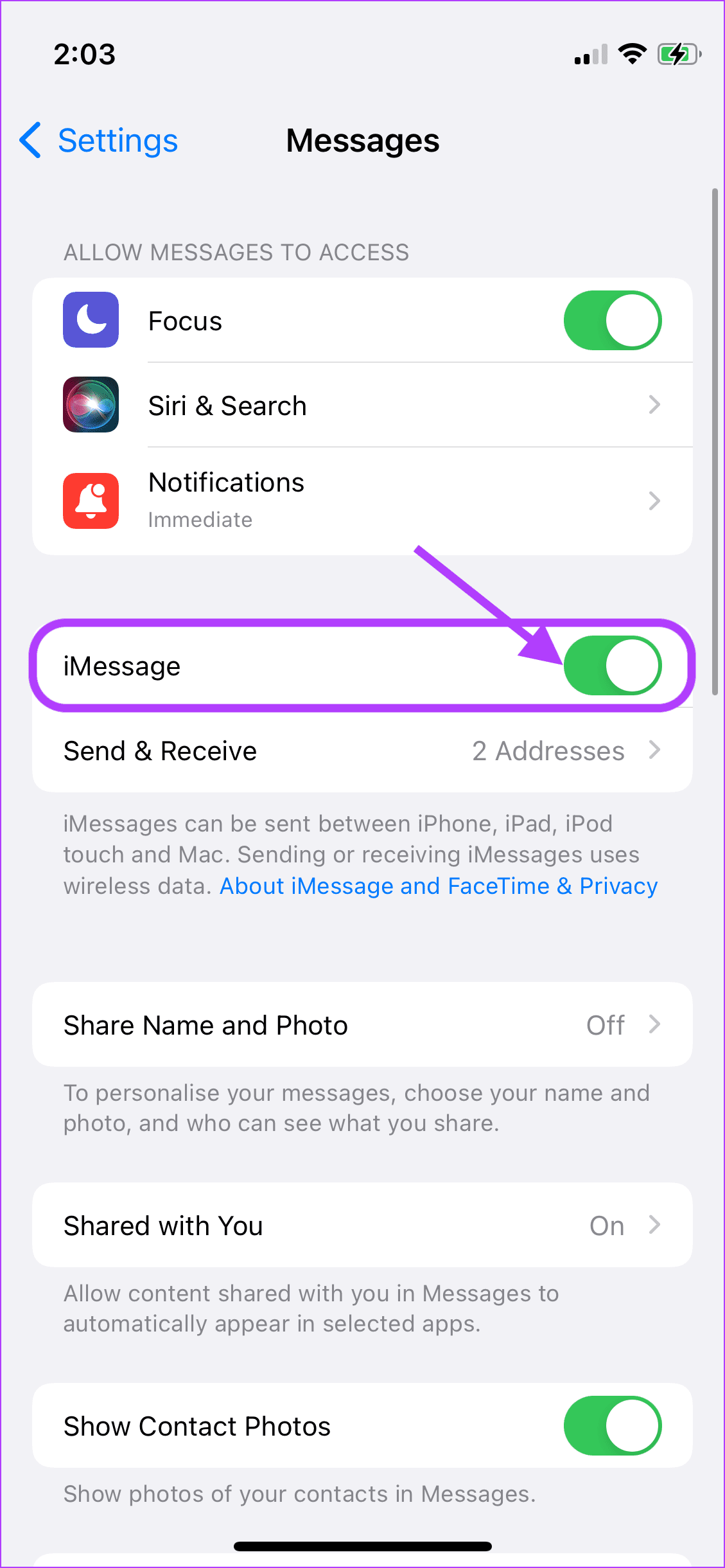 1. Sign Out of iMessage 3
