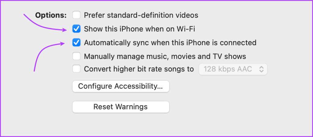 Check Sync over Wi-Fi and Automatic sync