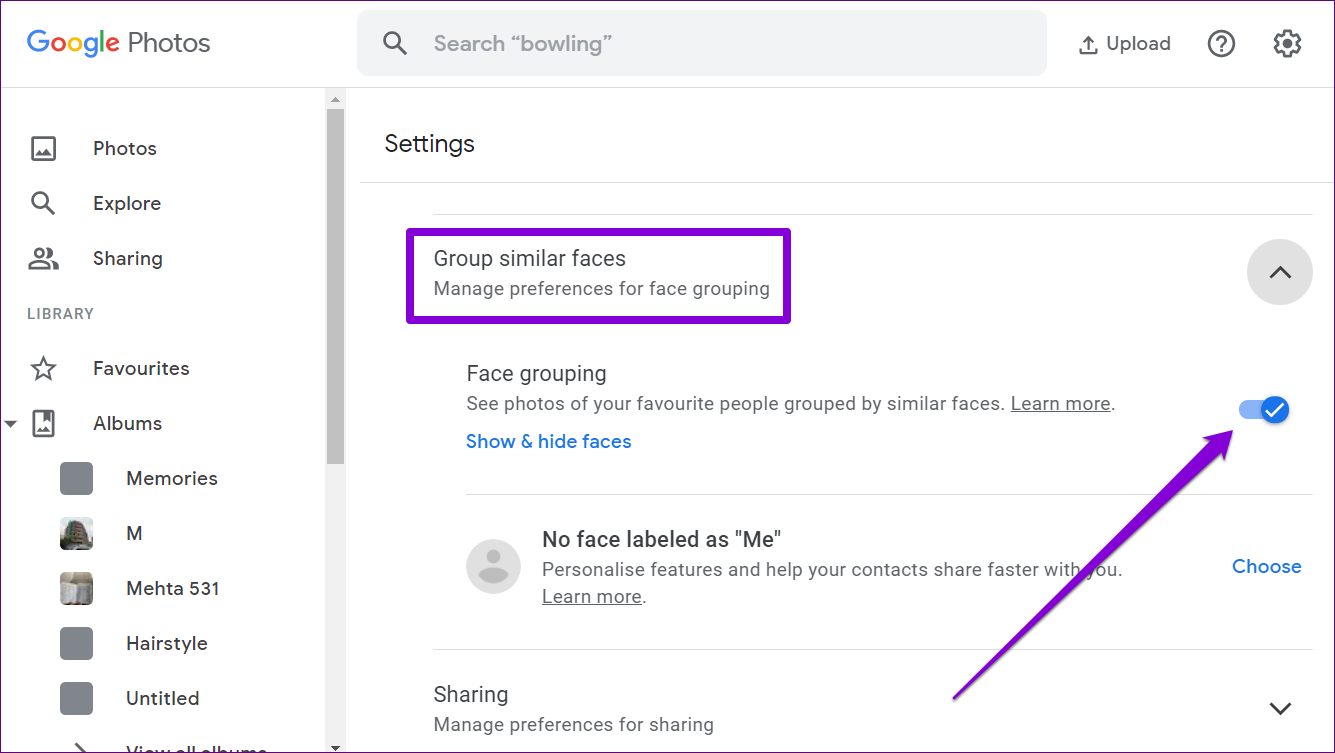 Enable Face Grouping in Google Photos on PC