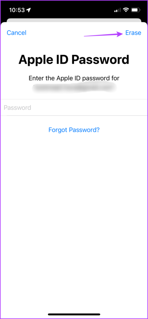 Enter your password and tap erase