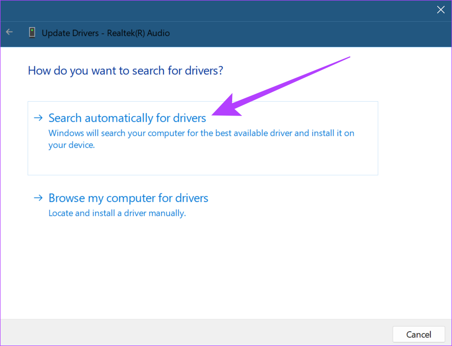 Click on Search automatically for drivers
