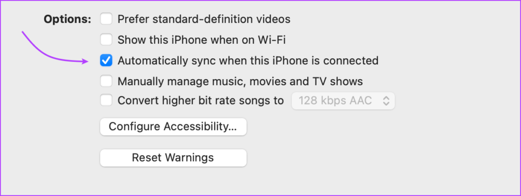 Check Automatic sync for iPhone and Mac