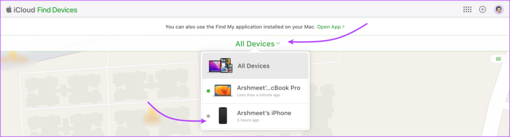 Click All Devices and then select the device