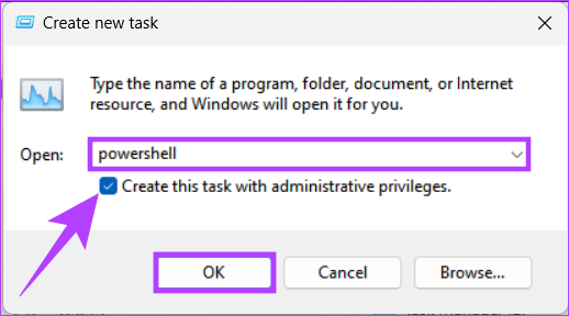 Type PowerShell in the text field